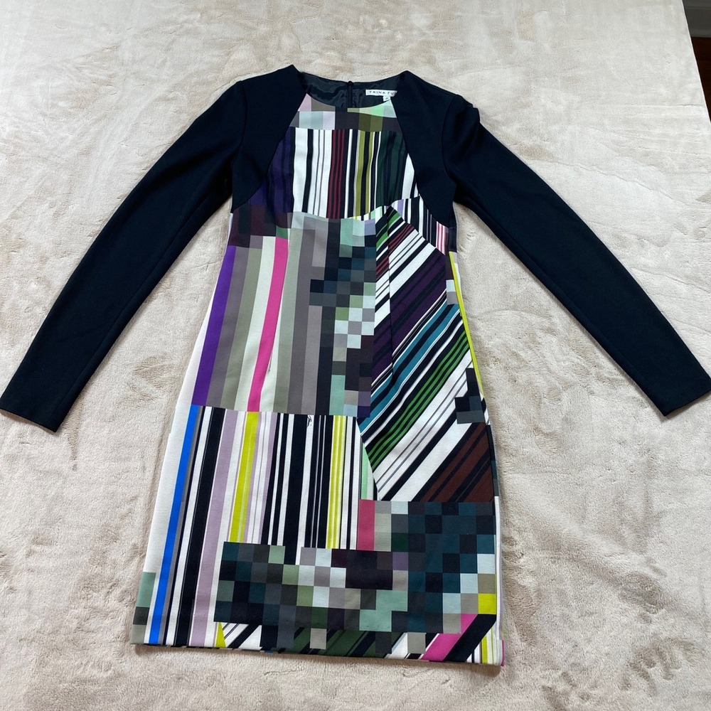 Trina Turk Madann Geometric Pixel Print Long Sleeve Shift Dress Multi Color 2